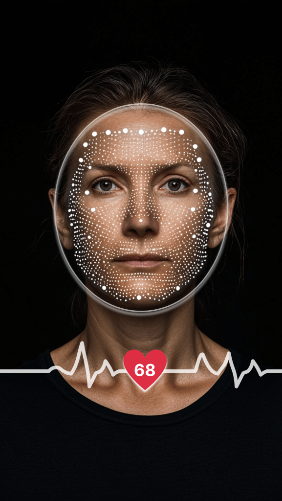 Face scan showing young woman with facial analysis